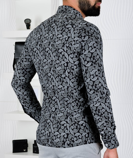 Мъжка черна бяла риза с paisley елементи