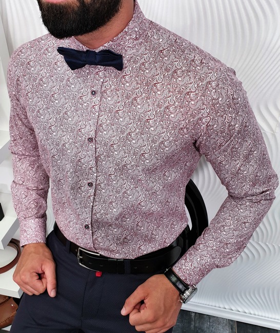 Мъжка риза цвят бордо с тъмни paisley елементи