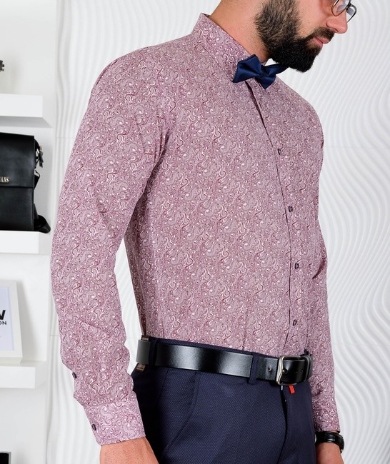 Мъжка риза цвят бордо с тъмни paisley елементи