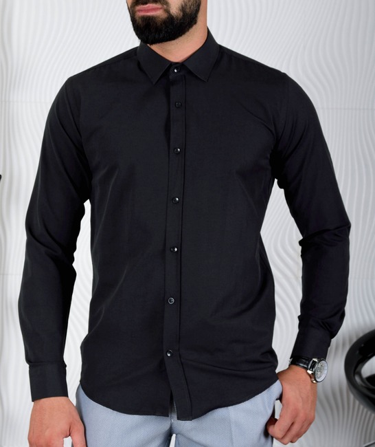 Изчистена мъжка черна риза Standart Slim Fit