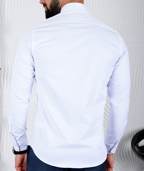 Мъжка бяла официална изчистена риза с джоб