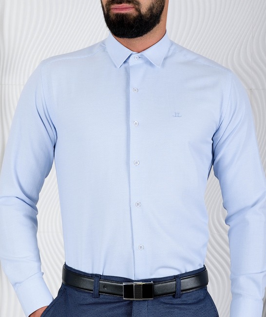 Мъжка официална структурна синя риза на точки