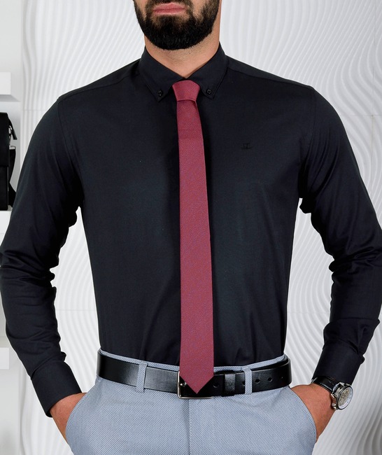 Мъжка черна структурна официална риза