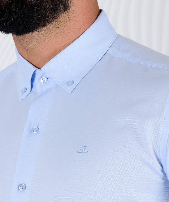 Синя структурна официална риза на бели точки