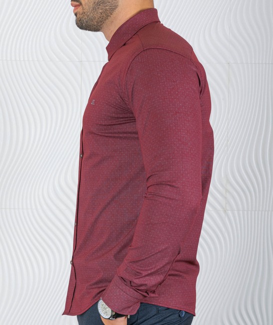 Мъжка бордо риза с дискретни сиви точки