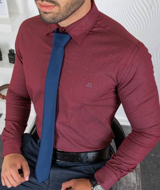 Мъжка бордо риза с дискретни сиви точки