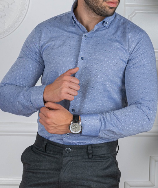 Мъжка сиво синя риза на бели елементи