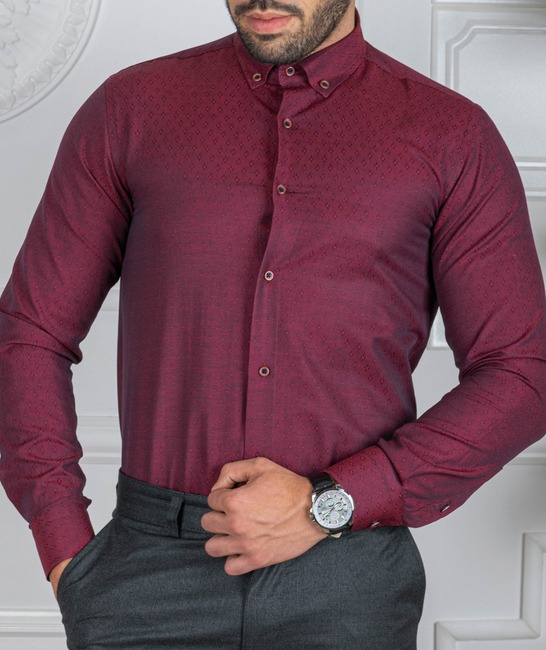 Мъжка риза цвят бордо на ромбоиди