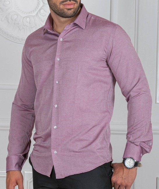 Мъжка риза цвят светло бордо на вертикални ивици