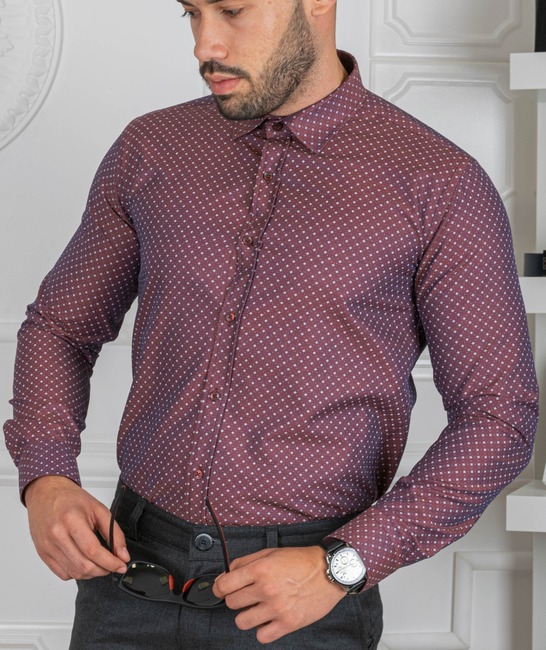 Кафява мъжка риза имитираща преливка към син цвят