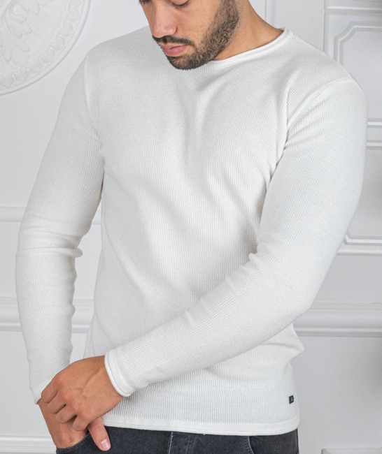 Мъжки бял изчистен пуловер