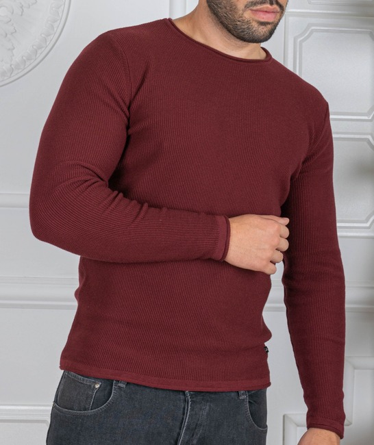 Мъжки изчистен пуловер цвят бордо