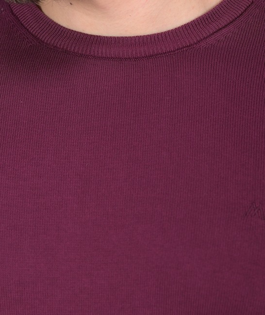 Памучен мъжки пуловер с обло деколте цвят бордо