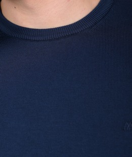 Пуловер с обло деколте цвят тъмно син памучен