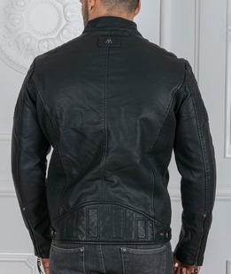 Мъжко зимно черно яке с качулка от еко кожа