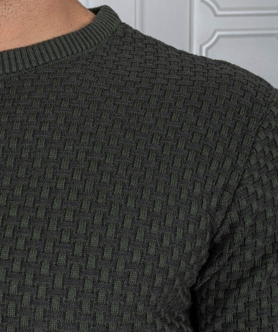 Мъжки пуловер с шахматна плетка цвят зелен