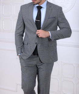 Структурен светло сив класически мъжки костюм