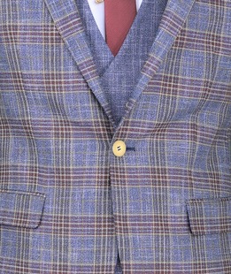 Стилен мъжки костюм от три части в синьо и бордо