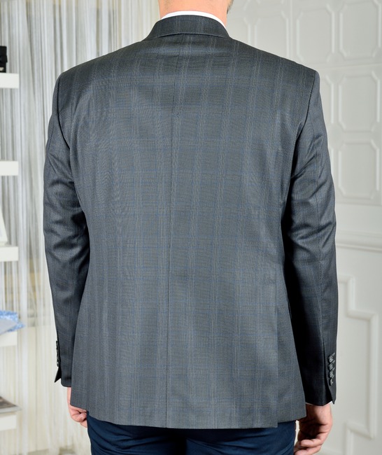 Мъжко тъмно сиво карирано класическо сако със сини ивици