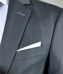 Мъжко тъмно сиво карирано класическо сако със сини ивици