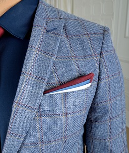 Мъжко спортно синьо карирано сако на линии цвят бордо