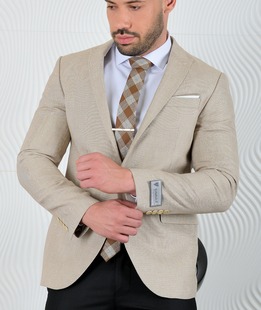 Мъжко елегантно сако в цвят бежов от лен