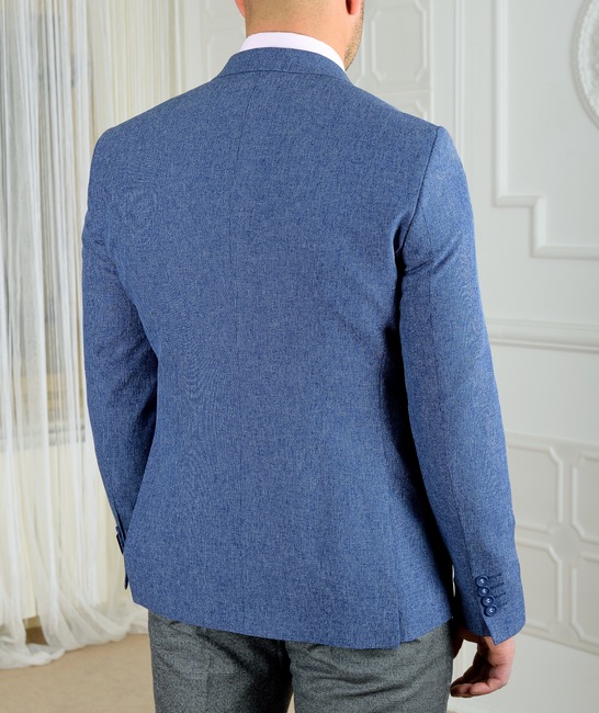 Мъжко спортно сако на ивици цвят син