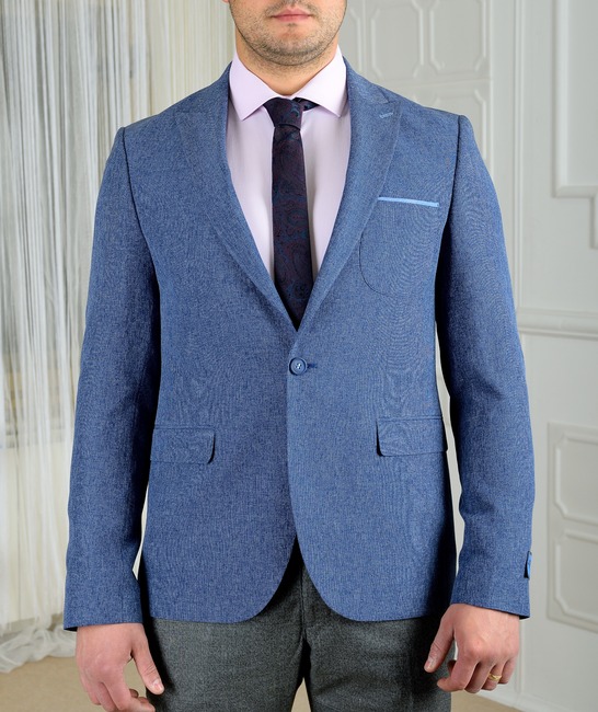 Мъжко спортно сако на ивици цвят син