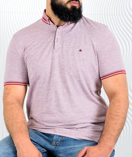 Мъжка поло тениска цвят бордо в голям размер на шестограми