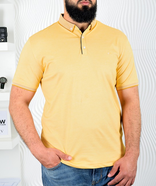 Мъжка поло тениска цвят горчица голям размер