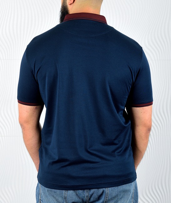 Мъжка тениска с яка цвят тъмно син голям размер