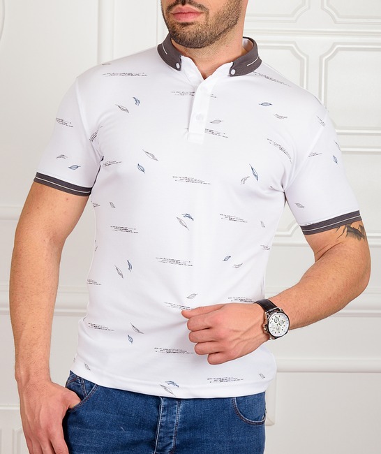 Мъжка бяла тениска с листенца и ленти
