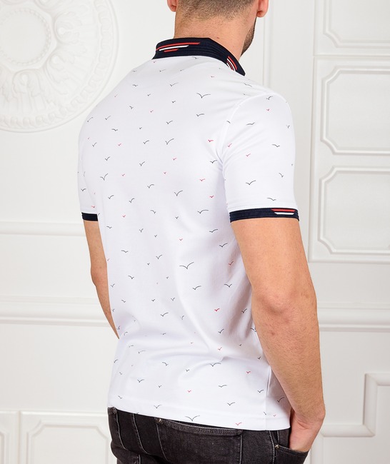 Мъжка бяла поло тениска с птици