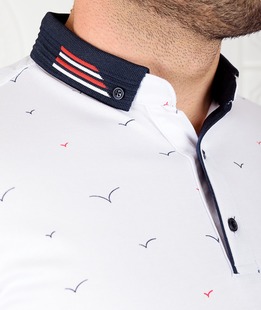 Мъжка бяла поло тениска с птици