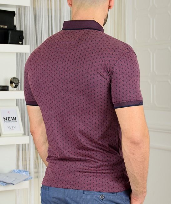Мъжка тениска с яка цвят бордо на лентички