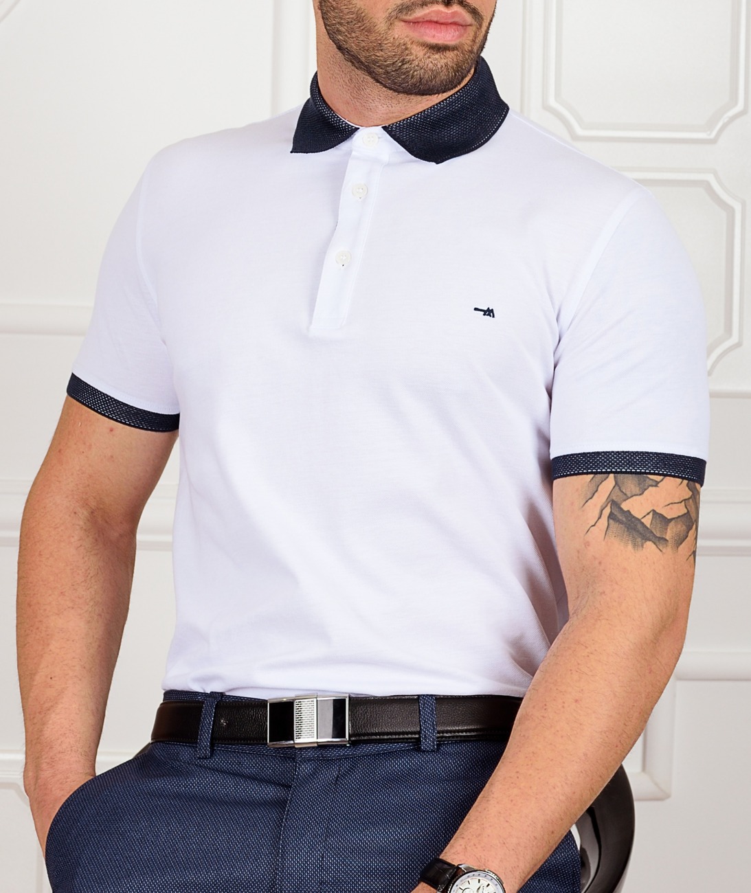 Мъжка бяла поло тениска тип Lacoste Мъжка бяла поло тениска тип Lacoste