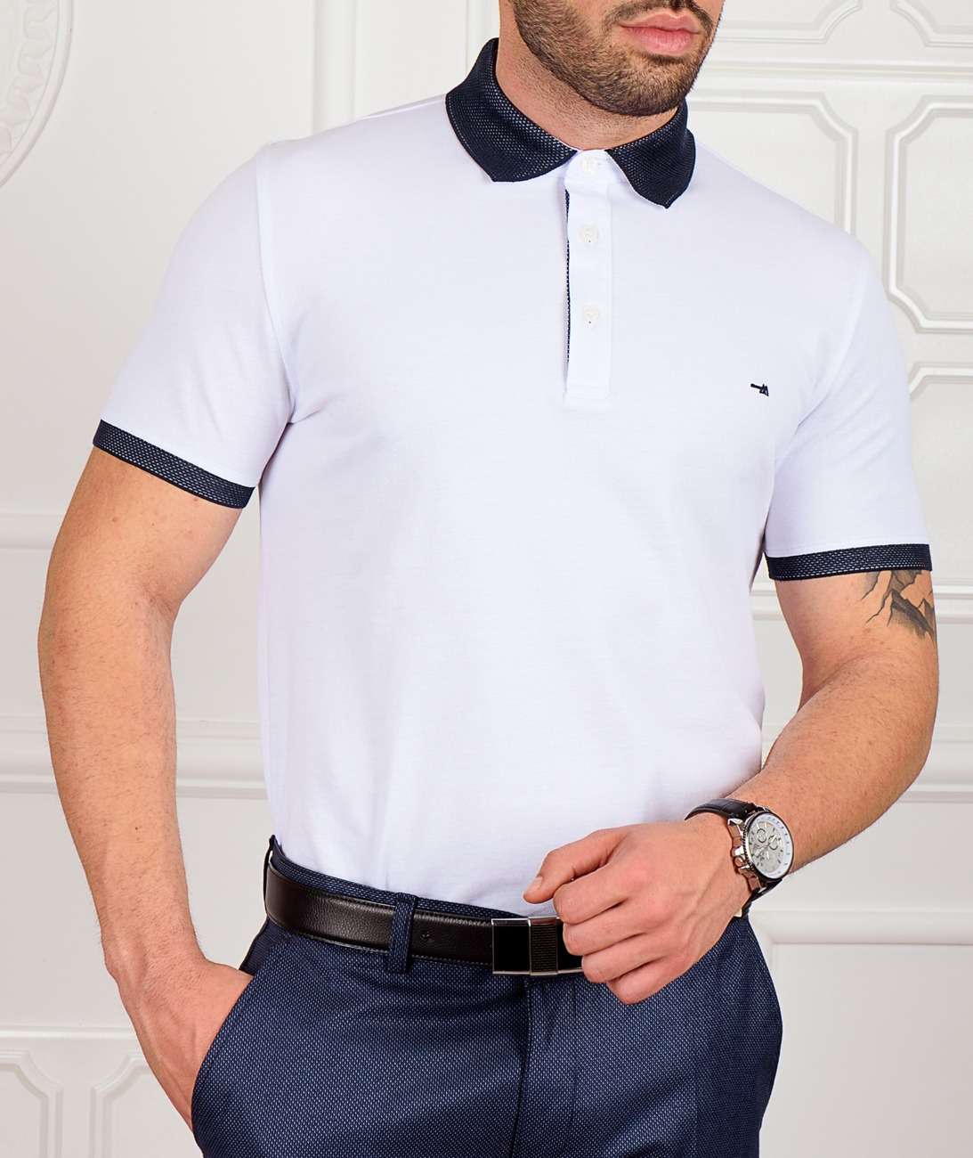 Мъжка бяла поло тениска тип Lacoste Мъжка бяла поло тениска тип Lacoste