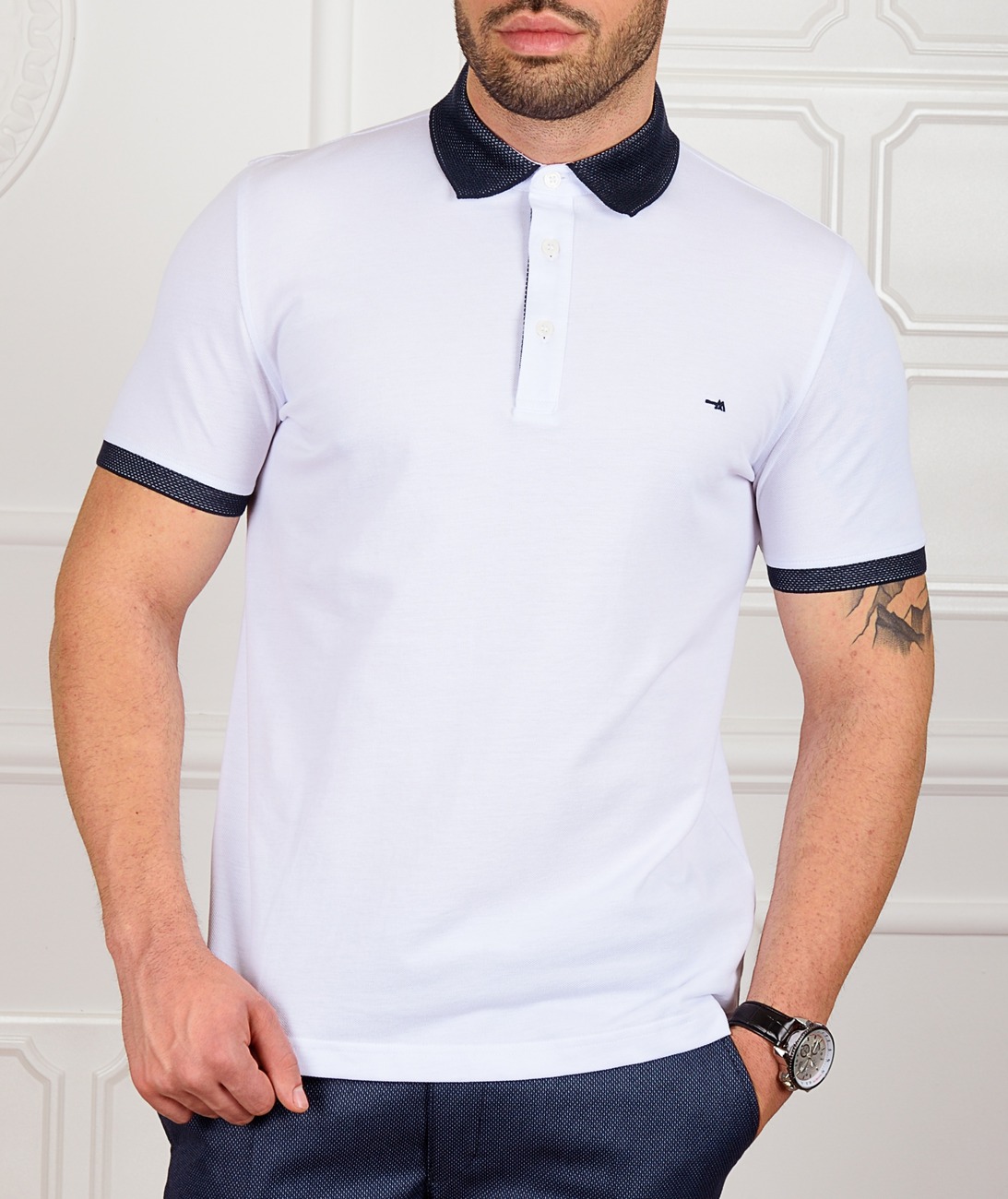 Мъжка бяла поло тениска тип Lacoste Мъжка бяла поло тениска тип Lacoste
