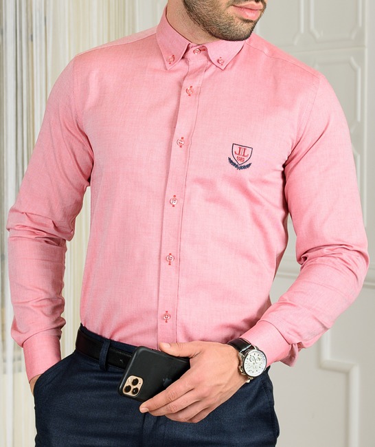 Мъжка официална риза цвят диня с бродирано лого