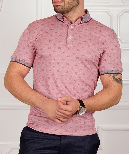 Мъжка тениска с яка цвят бордо с фигурки Fence