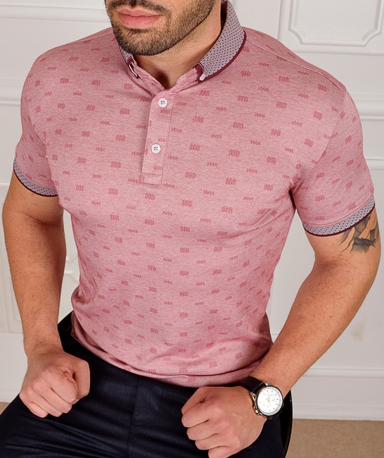 Мъжка тениска с яка цвят бордо с фигурки Fence