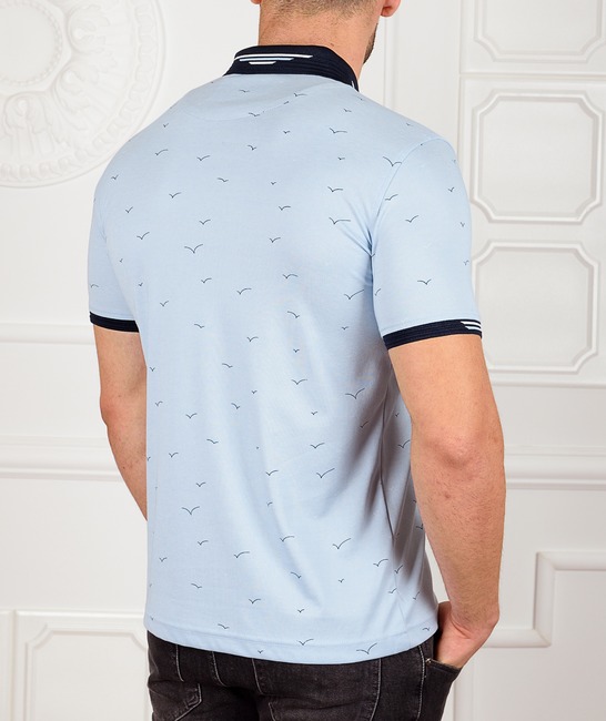 Мъжка синя поло тениска с птици