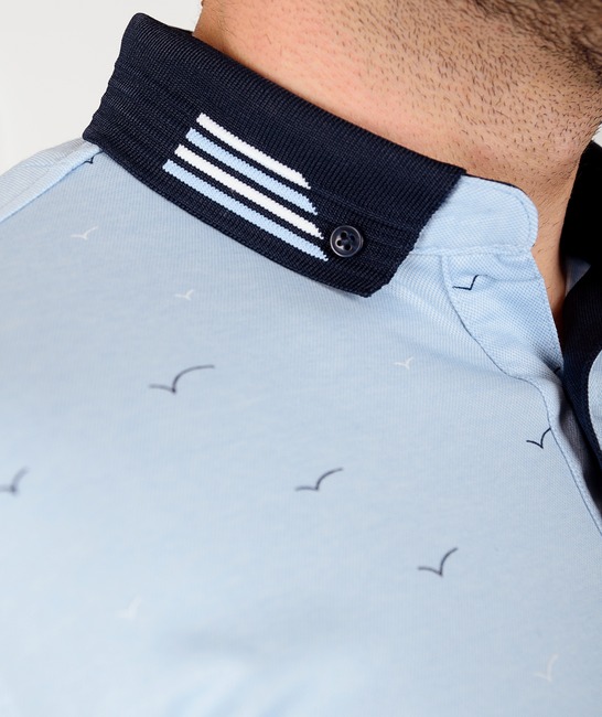 Мъжка синя поло тениска с птици
