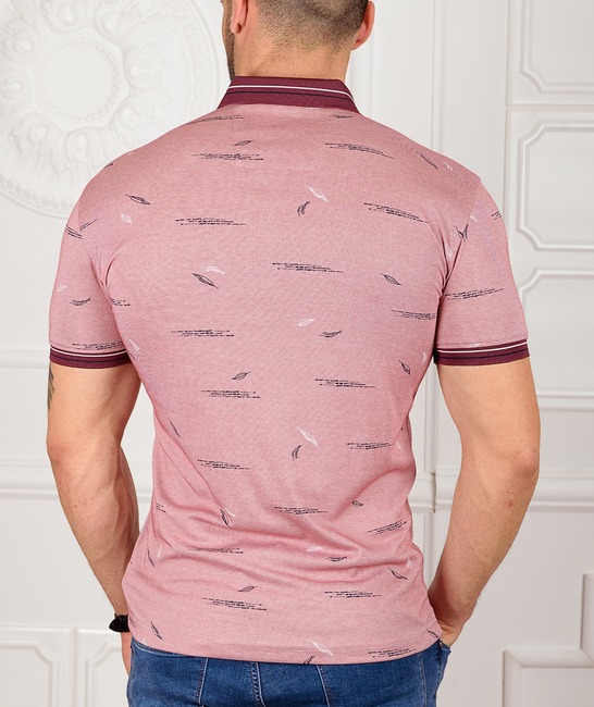 Мъжка тениска цвят светло бордо с листенца и ленти