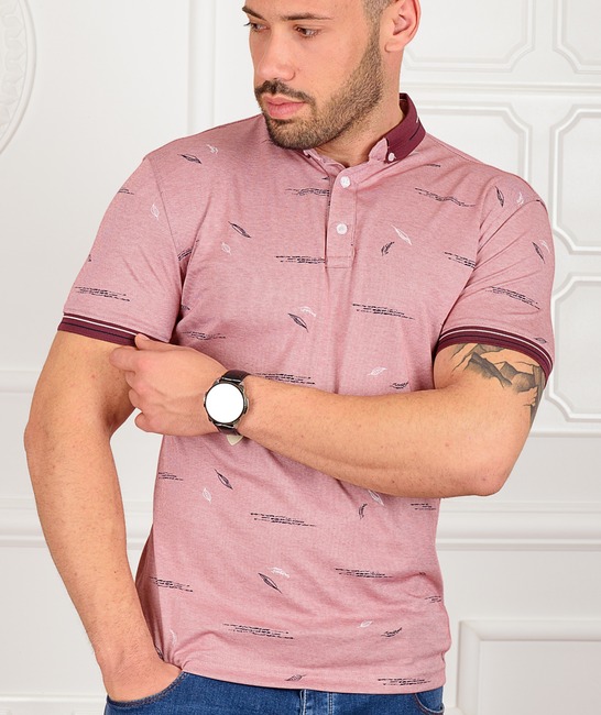 Мъжка тениска цвят светло бордо с листенца и ленти