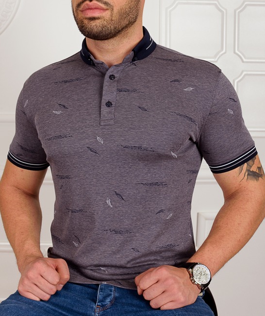Мъжка тениска цвят тъмен кремък с листенца и ленти