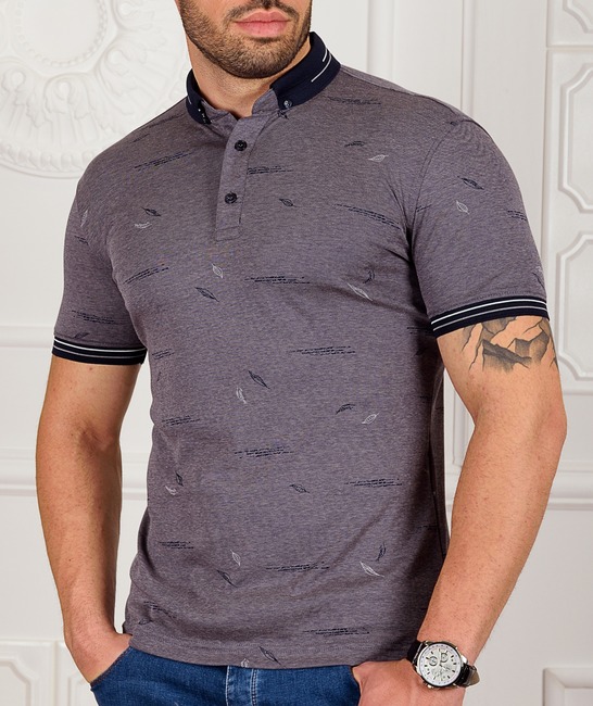 Мъжка тениска цвят тъмен кремък с листенца и ленти
