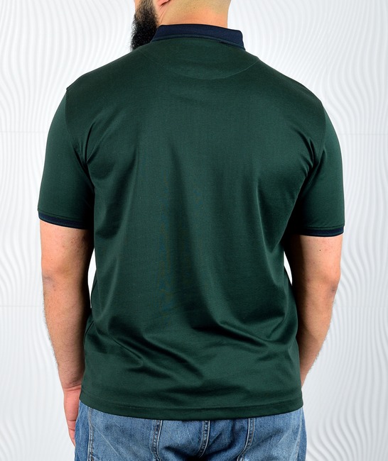 Мъжка тениска с яка цвят маслено зелен голям размер