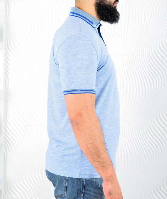Мъжка синя поло тениска в голям размер на шестограми