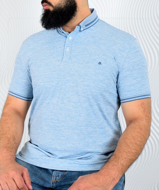 Мъжка синьо зелена поло тениска в голям размер на шестограми